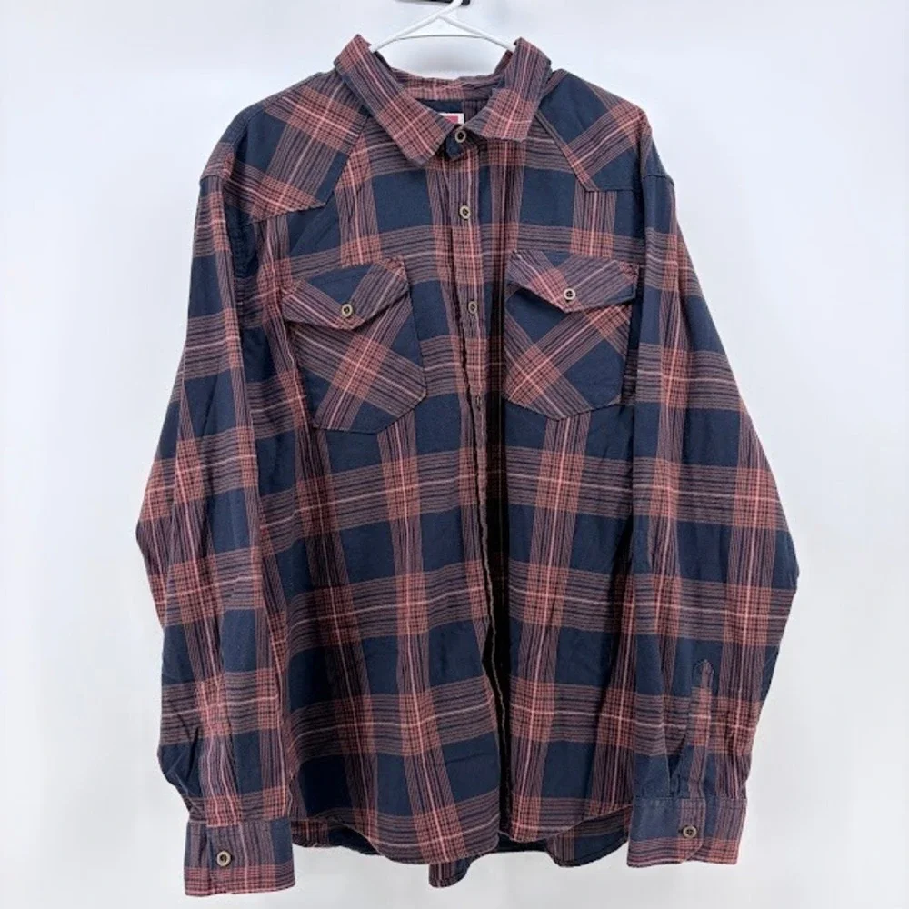 Wrangler Flannel Shirt Long Sleeve Button Up Mens 2XL red Plaid Western  Casual